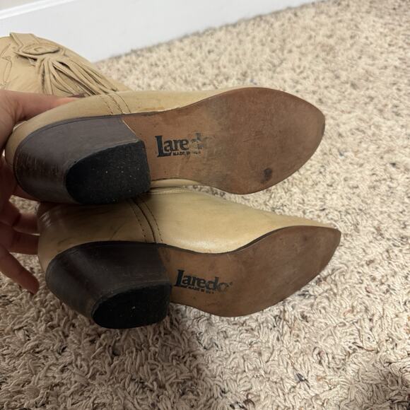 Laredo Womens Crunch Tassel Boots Size 8 Tan Leather Made in USA Western Cowgirl - Picture 8 of 9